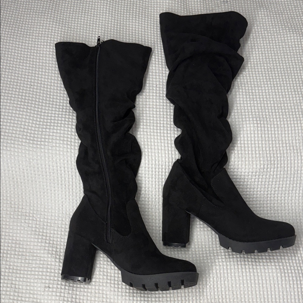 Black Rouge Women's Faux Suede Knee-High Boots - Size 8